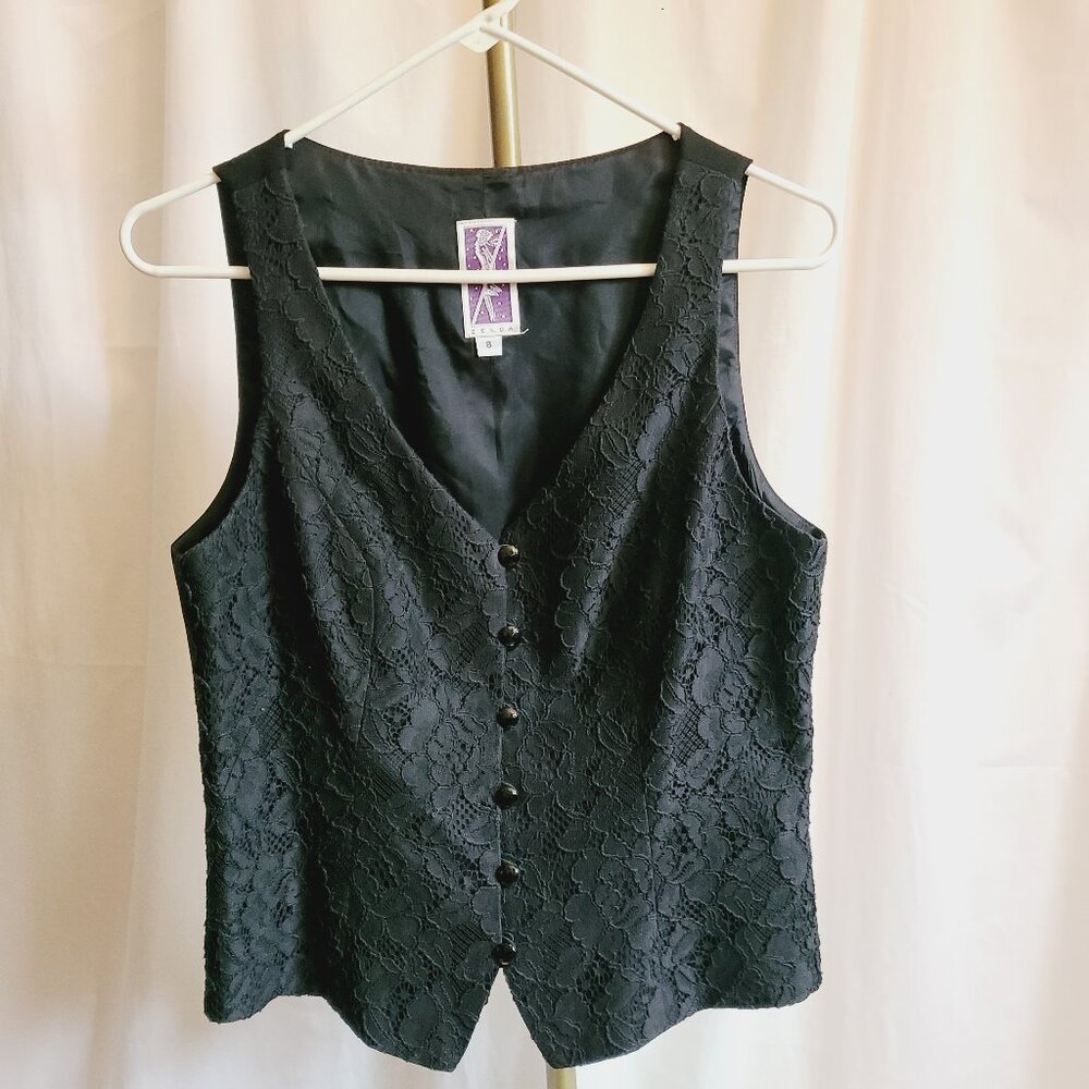 Vintage Zelda Lace Front Black Vest